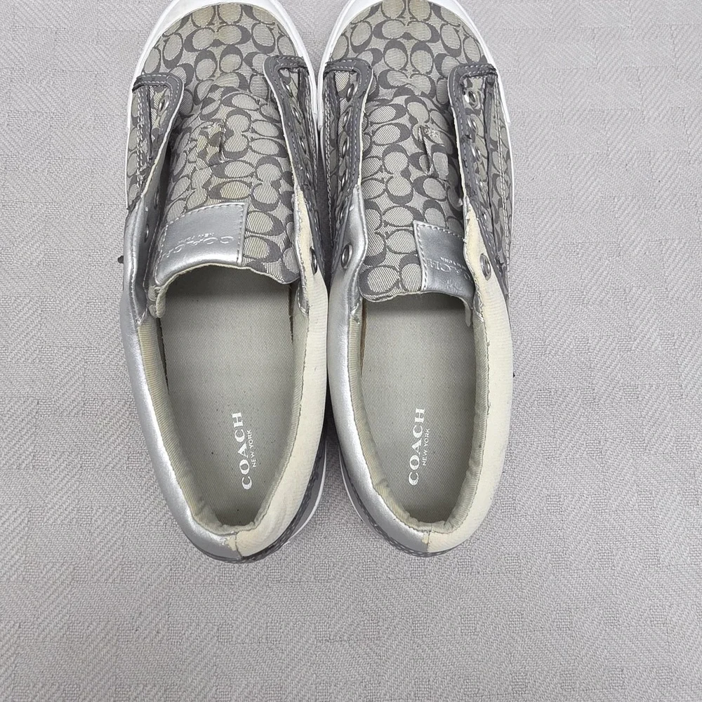Coach Francesca Shoes Womens Size 10 Gray Canvas Slip On Sneaker A6340
